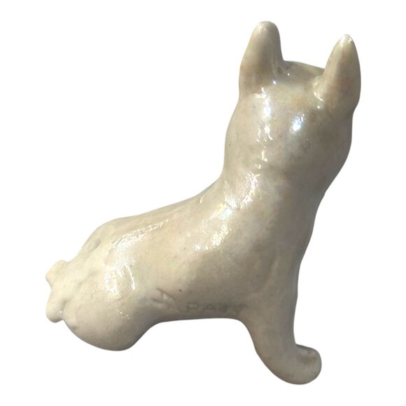 Vintage Ceramic French Bulldog Figurines Set O 3 White Glossy Lustre Finish Mini - Picture 7 of 10